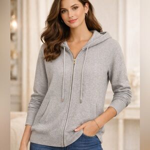6. Hudson Bay Grey Cashmere Full Zip Hooded Sweater Size Medium